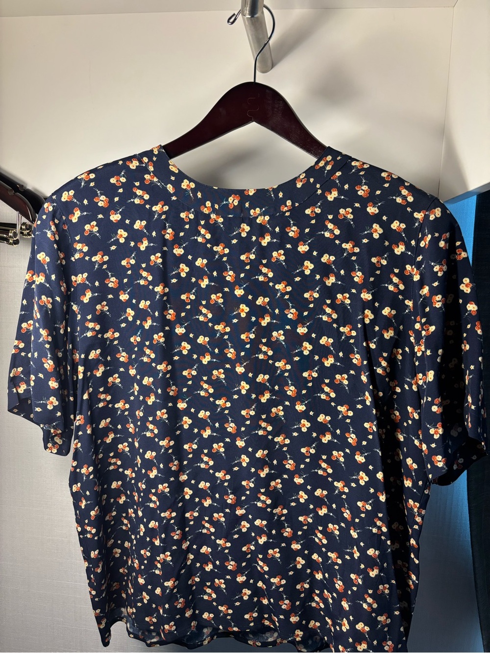 Talbots Navy Floral Short-Sleeve Blouse